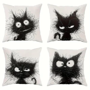 Contemporary Style Throw Pillow Covers with Whimsical Cat Design,Machine Washable for Various Room Decor, 18x18 inches