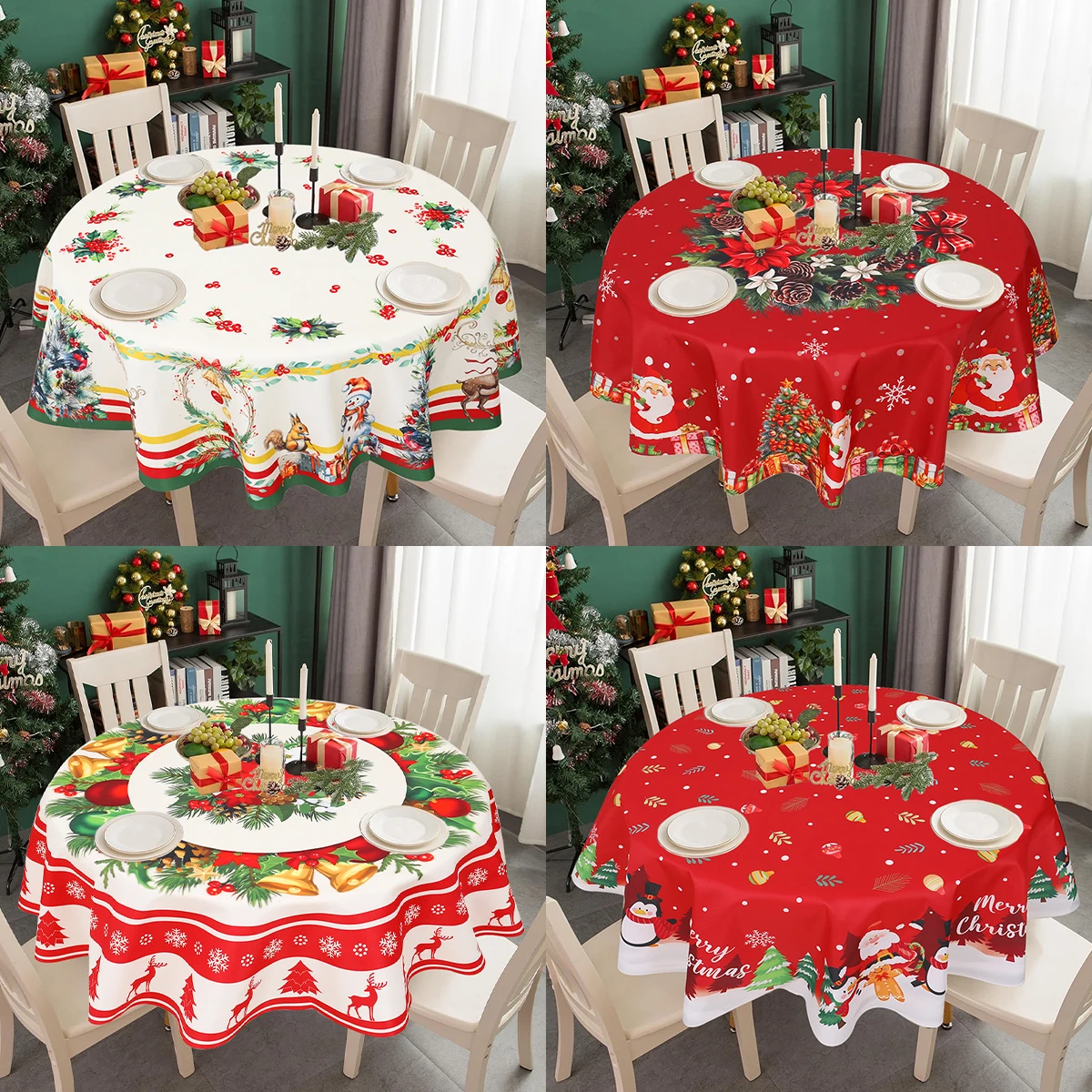 Christmas Polyester Round Tablecloth 2025 Merry Christmas Decoration For Home Xmas Gift Navidad New Year 2026 Dining Table Cover - Image 2