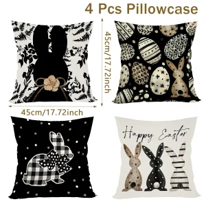 4pcs/set Easter Bunny Pillow Covers 45cm Egg Hunting Theme Pillow Case Spring Flower Easter Decoration Home Decor