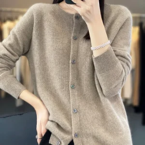 Long Sleeve 100% Merino Wool Sweaters Spring Autumn Women O-Neck Knitwear Tops Clothing Fashion Basic Tops