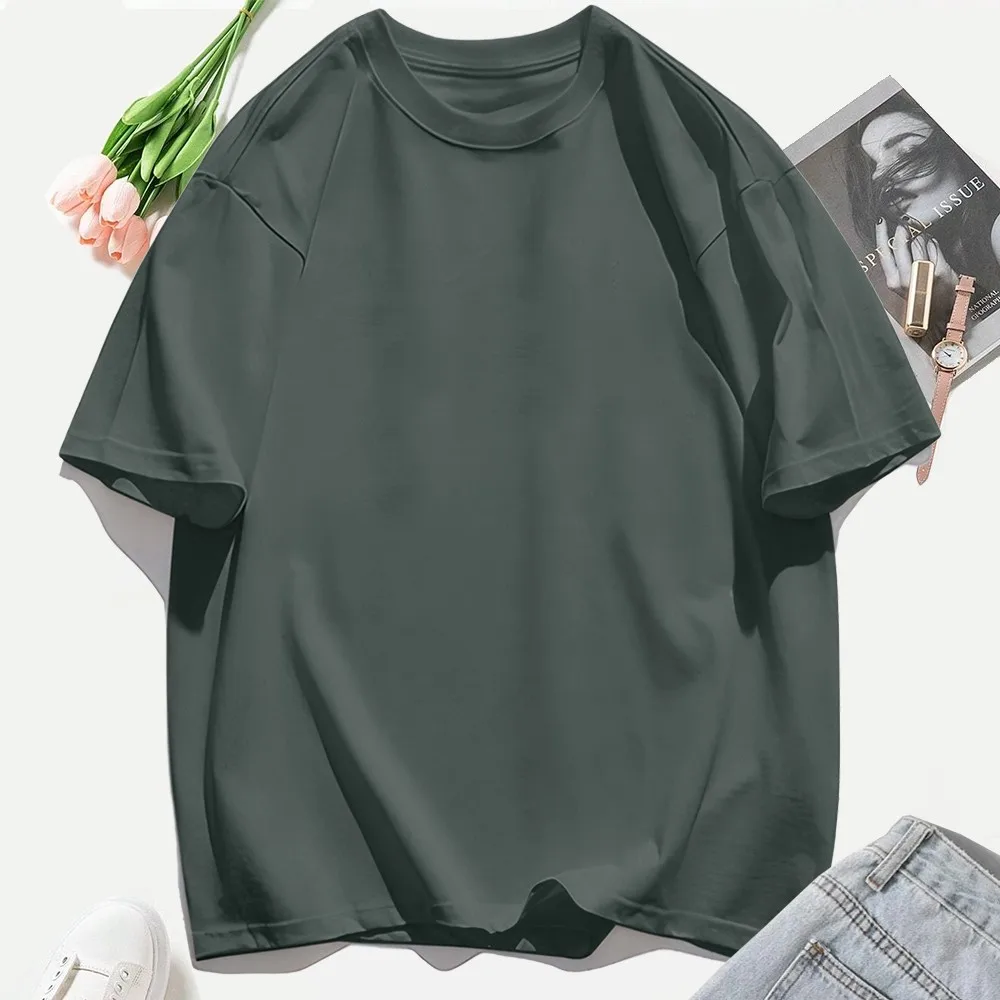 Y2K Woman 100% Cotton T Shirts Solid Color Casual T-Shirt O-Neck Summer Tops For Women Fashion Oversized Female Sportswear - Image 22