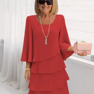 Spring and summer fashion cake skirt women's temperament loose slimming round-neck dress women