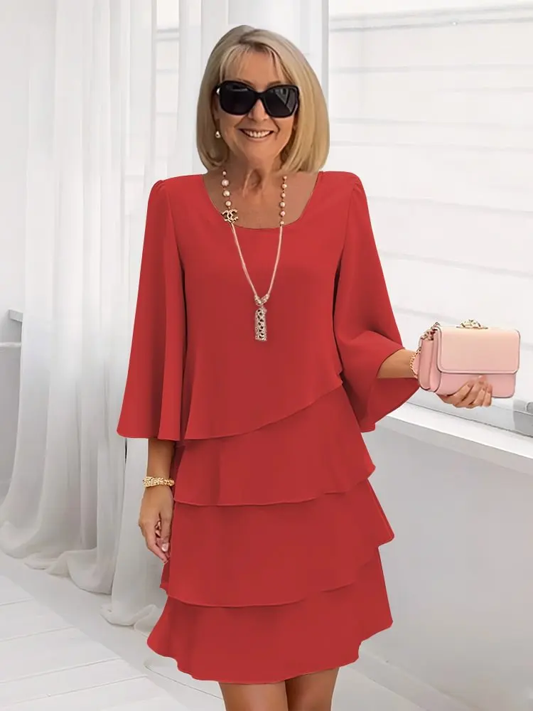 Spring and summer fashion cake skirt women's temperament loose slimming round-neck dress women - Image 2