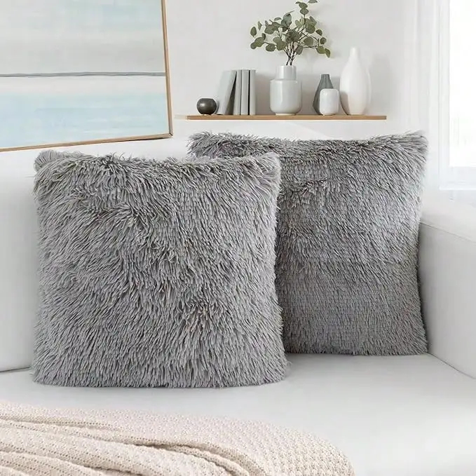 Pack of 2 Luxury Faux Fur Throw Pillow Cover Deluxe Decorative Plush Pillow Case Cushion Cover for Sofa Bedroom (no pillowcore) - Image 18