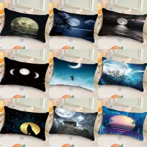 Aesthetic Moonlight Pattern Ins-style Rectangular Pillow | Single-Sided Sofa Pillowcase for Bedroom