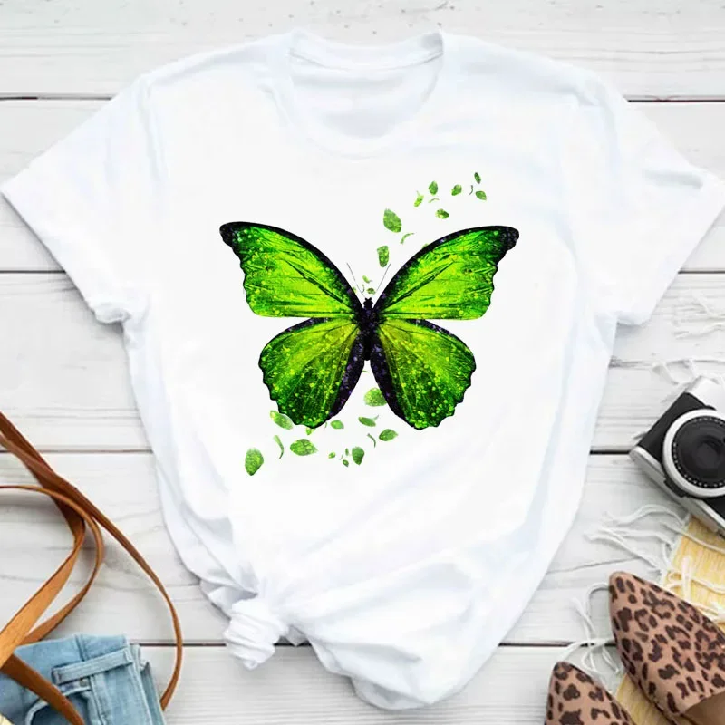New Fashion Women T-shirt Colorful Butterfly Petal Print Short Sleeve and Round Neck Cute Graphic Tee Shirts Female Tops Clothin - Image 28