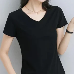 Womens Soft & Breathable Solid V-Neck T-Shirt - Casual Short Sleeve for Spring & Summer - Stylish Essential, Comfort Fit Wardrob