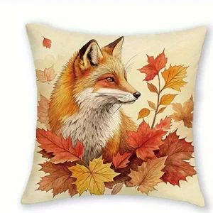 Home Decor Autumn-themed Fox, Pumpkins, Lantern & Mushrooms Pillow Covers Pattern Cushion Cover Suitable for Sofa Bedroom Car