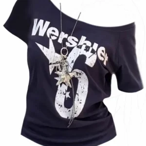 Summer Y2k Sport Off shoulder Top Women Sexy Vintage 2000s Short sleeve T shirt  Lady Body Basic Crop Top Female Casual