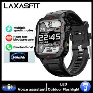 LAXASFIT 2025 New Smart Watch Men's Outdoor Watch 1.85 inch Voice Assistant Bluetooth Call with LED Flashlight Smart Watch