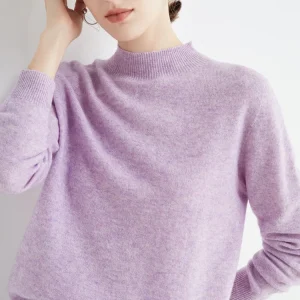 Women 100% Merino Wool Sweater For Autumn Winter  First Line Seamless Half-high Collar Pullover Basic Top OL Solid Soft Cashmere