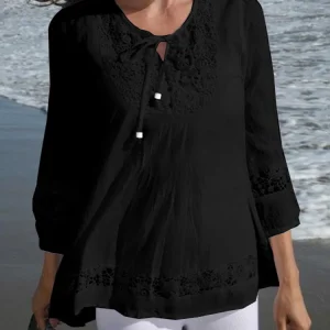 Womens Lace Patchwork Blouses ZANZEA 2025 Summer Bohemian Casual 3/4 Sleeves Blusas Shirts Casual Hollow Out Tunic Tops Beach