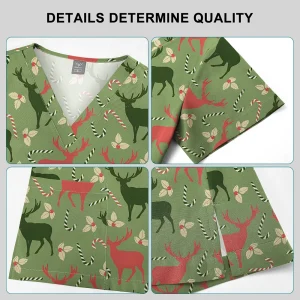 Wholesale Polyester Spandex Uniforms Beautiful Hospital Scrubs Tops Women Nurse Printed Scrub Top Healthcare Nursing Scrub Shirt