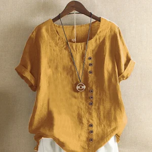 Vintage Harajuku Button T Shirt Casual Summer Short Sleeve Cotton Linen Solid Loose Blouse Elegant Oversize Tee Shirt Streetwear