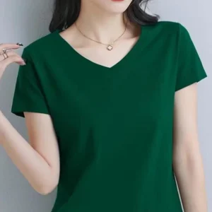 Womens Soft & Breathable Solid V-Neck T-Shirt - Casual Short Sleeve for Spring & Summer - Stylish Essential, Comfort Fit Wardrob