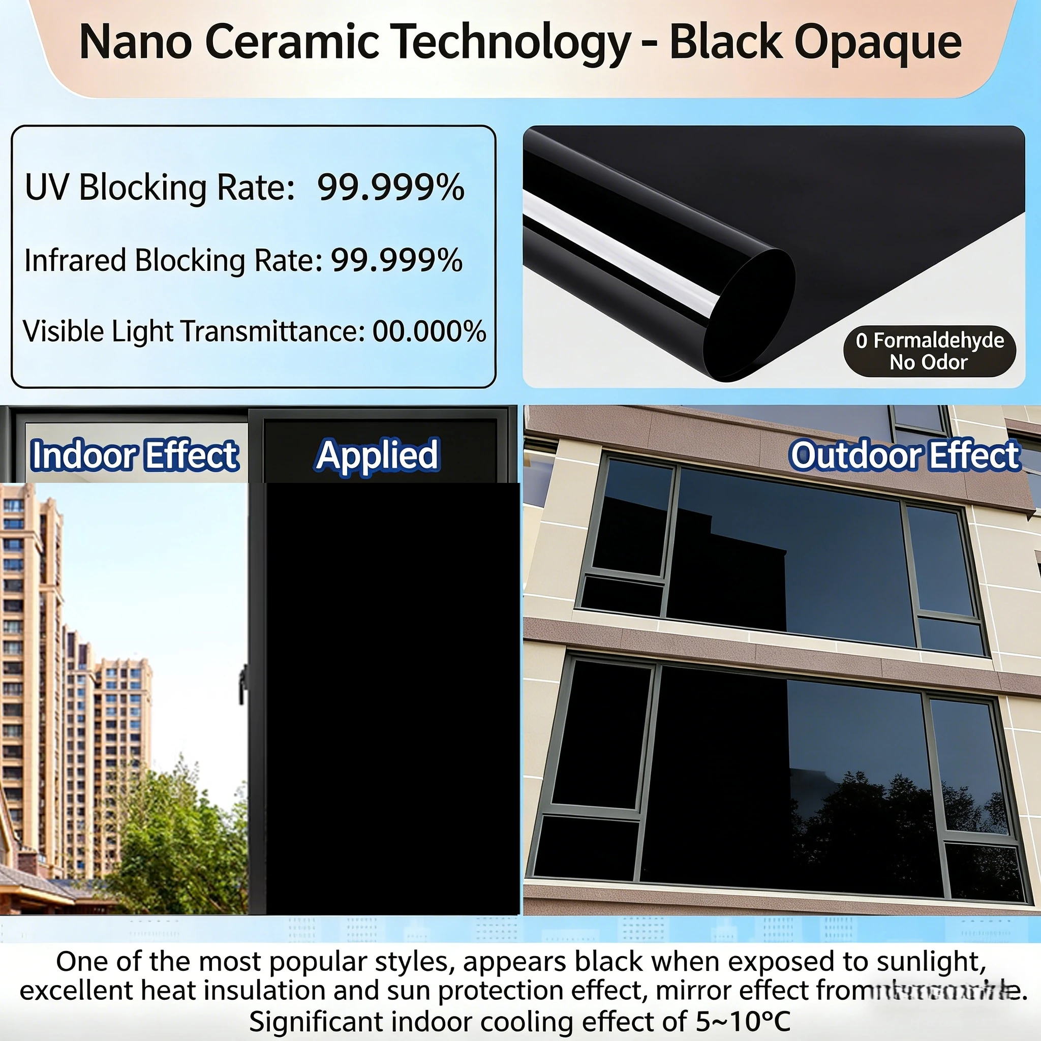 One Way Mirror Window Film, Daytime Privacy See Out Not In, Static Cling Sun Control Tint for Home and Office Windows - الصورة 9