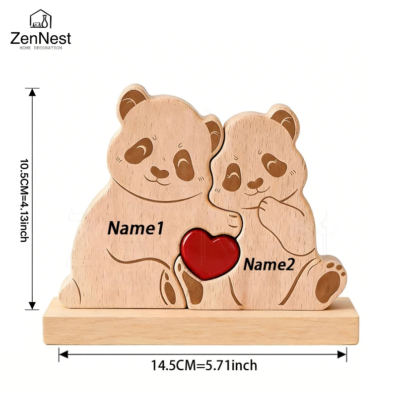 Personalized Wooden Bear Puzzle Home Decor Custom Name Accommodates 2-5 Names Rustic Style Wooden Bear Mother's Day Gift - الصورة 8