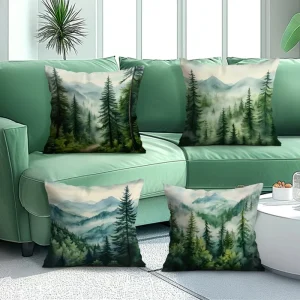 Home Decor Misty Forest And Mountain Pattern Pillowcase Pattern Cushion Cover Suitable For Sofa Bedroom Car Pillow Cover