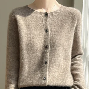 Women's Sweater Cardigans 100% Merino Wool Knitwear Raglan Sleeve Cashmere O-neck Solid Autumn Winter Casual Comfortable Tops