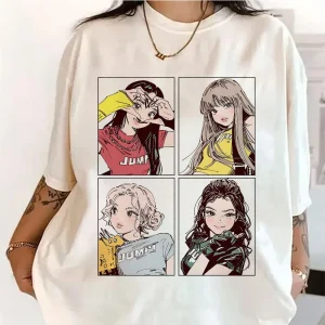 Kpop BP Jump 2025 Tees Pink Girls Band Clothing Adorable Anime Graphic T Shirts Summer High Quality Comfortable Y2K Tops