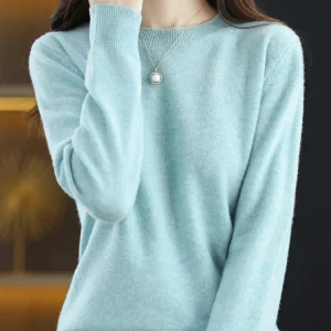 Women 100% Merino Wool Sweater O-Neck Long Sleeve Cashmere Knitwear Pullover Aliselect Fashion Autumn Winter Clothing Tops
