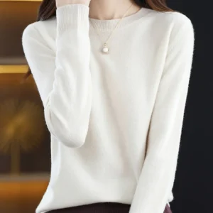 Fashion 100% Merino Wool Sweater Elegant Cashmere Pullover Women O-Neck Long Sleeve Knitwear Basic Clothing Jumper Tops