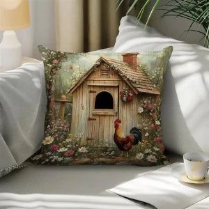 Home Decor Farmyard Roosters and Eggs Pillow Covers Pattern Cushion Cover Suitable for Sofa Bedroom Car Pillow Cover