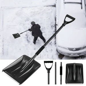 Snow Shovel with Adjustable Length D-Grip Handle Driveway Scoop Shovel for Car Snow Removal Portable for Home Garage Garden Camp