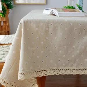 Beige Daisy Lace Tassels Cotton Tablecloth Rectangle Table Cover for Tea Table Decorations Kitchen Living Room Wedding Party Use