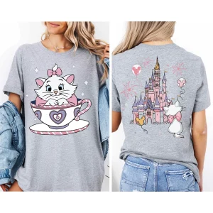 2025 Summer New The Aristocats Cartoon Anime Printed T-shirt Women's Fashion Casual T-shirt Mary Cat Crazy Teacup Party Shirt
