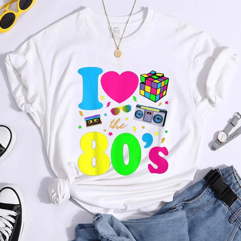 New Fashion I Love The 80s T-Shirt Womens Vintage 1980s T-Shirt Funny Classic T-Shirt Tops Women's Crew Neck Tees Female - Image 3