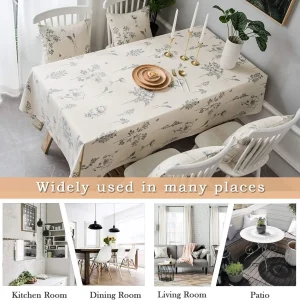 Print Cotton Linen Tablecloth Rustic Garden Natural Botanical Decorative Table Cover for Kitchen Dining Spring Summer Picnic