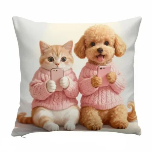 Vibrant Bohemian Style Short Plush Pillow Cover 45x45cm Charming Kitten Living Room Bedroom Decor